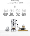 No Sweat Semi Automatic Espresso Machine 15 Bar Pump Coffee Maker Built Tough With Quick Heat Stainless Steel Body And Reliable Milk Froth For Bold Daily Brews Silver with coffee and accessories on countertop.