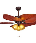 Modern Retro Ceiling Fan With Remote Control And Ambient Lighting For Indoor Outdoor Use In Apartments Living Rooms And Bedrooms. Red blade design.