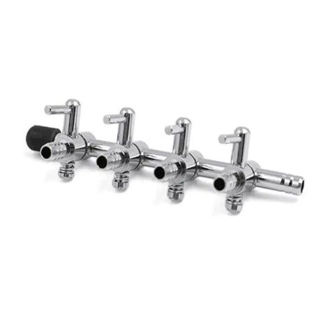 Two Pack Four Way Air Flow Control Valves With Airline Tubing Connectors For Aquarium Fish Tank, silver tone, side view