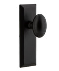 Front view of Keep Plate Set With Aeg Knob In Black Iron For Modern Doors Dope Rustic Matte Black Hardware That Elevates Entryways