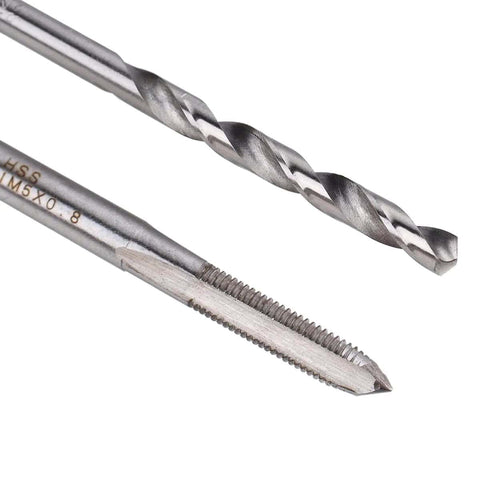 Drill bit and tap tool from 30 Piece M5 Thread Repair Kit With Helicoil Inserts And Insertion Tools For Damaged Threads DIY Auto And Home Projects M5 X 0.8mm Stainless Steel Set For Durable Heavy Use.