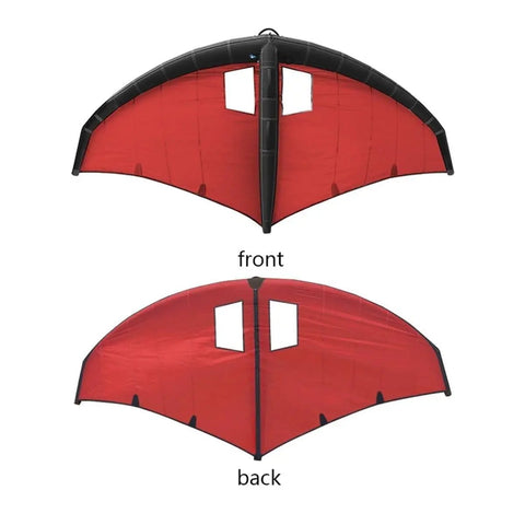 Inflatable Surf Wing for Wing Foil and Wind Foil, Handheld Wing Surf Kite, front and back view, red TPU Canopy with Nylon Handle