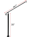Heavy Duty Adjustable Stair Handrail Rock Solid Wall And Floor Mounted Wrought Iron Safety Rail Built Tough For One To Three Steps No Sweat Installation In Matte Black Steel dimensions, 44.1 inches long and 35 inches high.