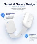 Baby Proofing And Kid Proofing Essentials Outlet Covers Cabinet Locks Drawer Safety Latches Door Stoppers And Strap Locks White 6 Pack showing flexible strap and adhesive backing