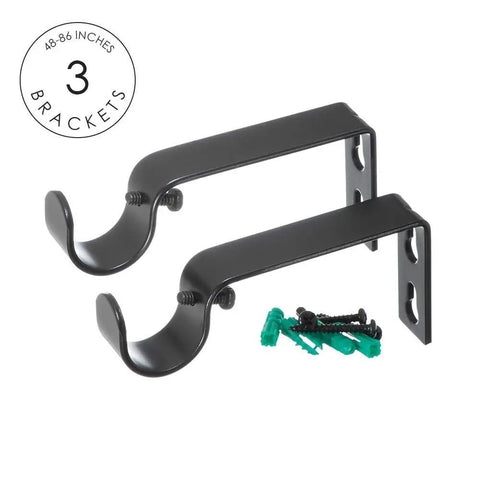 Sleek Modern Black Curtain Rod Set For Windows 48 To 86 Inches 1 Inch Telescoping Drapery Rod With Two Long Sections End Cap Finials Brackets And All Mounting Hardware brackets and hardware