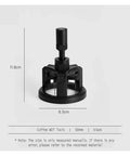 Adjustable Rotatable Espresso Coffee Grounds Leveler And Tamper Tool For Even Extraction With Rapid Stirring Design Gonna Help You Nail That Morning Cup While Keeping Shots Solid And Sweet In Sleek Matte Black 58 Mm viewed from the front with dimensions.