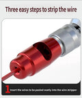 Heavy Duty Electric Wire Stripper For Drill, 6-14 AWG Cable Stripping Tool showing wire insertion step with red attachment.