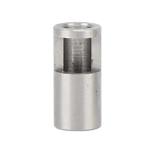 Front view of stainless steel pinion reducer sleeve adapter, 8mm to 5mm shaft for M1.0/M1.5 mold RC cars