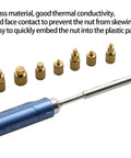 Hot Melt Heat Set Insert Tool Kit With Brass Knurled Nuts For M2 To M8 Tips And Embedding Adapters 3D Printed Parts