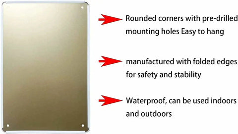 Back view of Vintage Pool Rule Sign Metal Tin Outdoor Waterproof Wall Decor for Backyard Bar or Deck 8 by 12 Inch, showing mounting holes.
