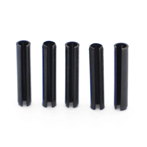 Heavy Duty Spring Dowel Roll Pin Set M1.5 Through M8 Carbon Steel Slotted Roll Pins Pack Of 200, close-up view of black slotted pins