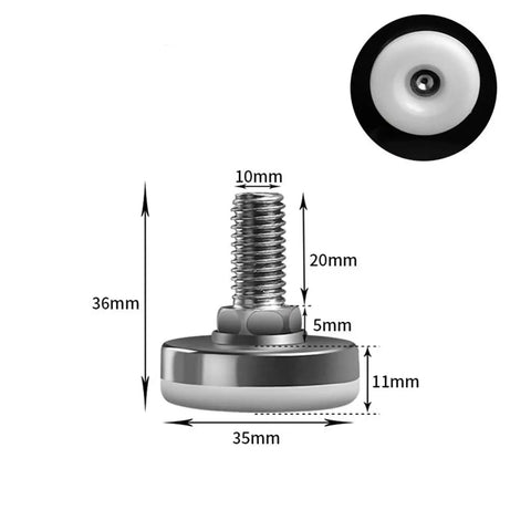 Adjustable Leveling Feet For Furniture, Stainless Steel With Nylon Base, M10, 35mm x 36mm