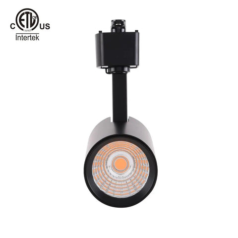 Front view of black Six Pack 16.5W Dimmable LED Track Lighting Head, 1200lm Each, 24 Degree Beam, ETL Listed.