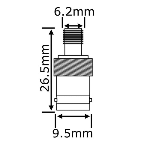 Diagram of Dope SMA Female to BNC Female Adapter 2-Pack for Baofeng UV-5R UV-82, dimensions 26.5mm x 6.2mm, 50 Ohm