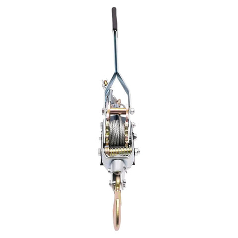 Front view of 5 Ton Heavy Duty 3 Hook Steel Cable Dual Gear Power Puller For Workshops And Construction Sites Automotive Hoist Cable Puller For Machine Shops Built To Haul With Smooth Operation