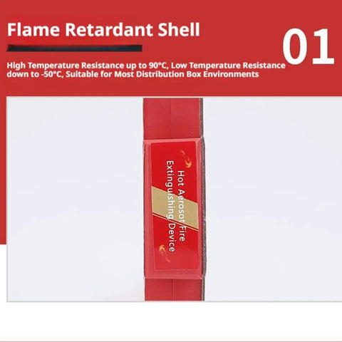 Dead Simple Automatic Fire Extinguisher With Dual Nozzles And Heat Aerosol Suppression Kicks In At 170 Degrees C Din Rail Mounts Snugly Inside Electrical Cabinets EV Charging Stations 20 Gram Pack flame retardant shell with temperature resistance details.