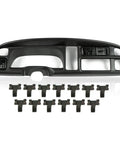 Black dashboard bezel cover for Dodge Ram 1998–2002 with vent openings; includes mounting clips