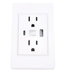 Slick Dual USB Wall Outlet With Type C Port, Heavy Duty Flame Retardant PC Faceplate Electrical Receptacle For Home Living Room And Bedroom, Compact Modern Charging Socket With US Plug, Built Tough For Safe Everyday Power, top view showing USB ports.