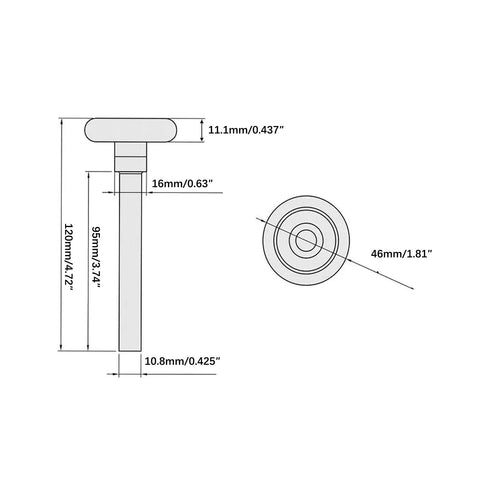Technical diagram of 1 3/4 Inch Nylon Garage Door Rollers With 4 Inch Stems No Bearings Zinc Plated 12 Pack dimensions
