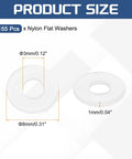 Premium M3 Nylon Flat Washers 155 Pack White Plastic details showing 3mm ID, 8mm OD, and 1mm thickness for screws and bolts.