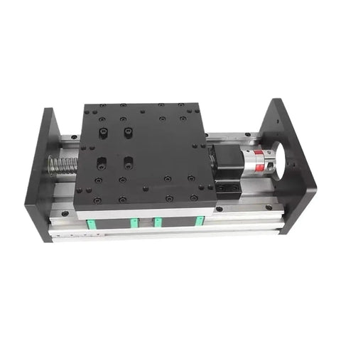Premium Precision Linear Guide Rail Kit With SfU1610 Ball Screw Support Plus Hgr15 Sliding Stage, black aluminum assembly on white background.