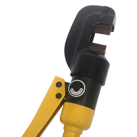 Close-up of Heavy Duty 12 Ton Portable Hydraulic Rebar Pliers Cutter Handheld Tool, detailing the handle and cutting head.