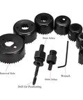 11 Piece Hole Saw Cutting Set For Wood And Metal Drilling With High Mandrels Arbors And Wrench, 8 Saws, Arbors, Wrench 19-64mm