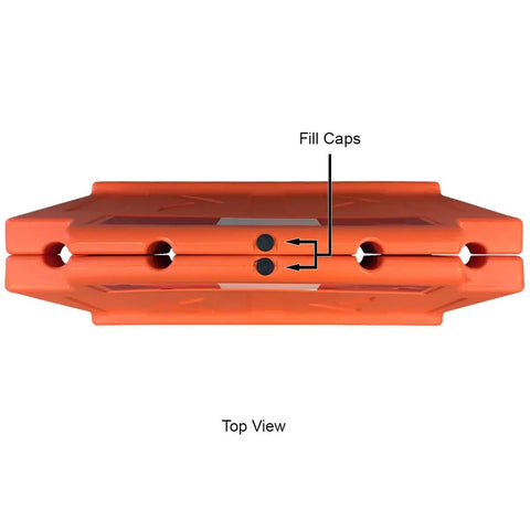 Top view of Stackable Water Fillable Traffic Safety Barricade 3 Feet Orange Polyethylene with visible fill caps.