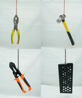VASTOOLS magnetic pickup tool set, four-piece: yellow-handled pliers, hammer, orange cutter, and black perforated block.