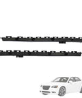 Rear Bumper Bracket Set For Chrysler 300 2011 Through 2023 Replacement Mounting Support Brackets Driver Side And Passenger Side Plastic Premium ABS For Durable Fit And Easy Install, shown in black with car model in background.