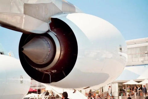 Close-up of engine from One Hundred Forty Four Scale Airbus A380 Advanced Model Kit With 163 Pieces, Requires Assembly And Painting