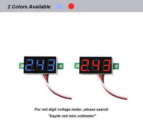 Pack of 5 DC 0 to 30V Digital Voltmeter Three Wire Voltage Gauge With Blue LED Calibratable 0.01 to 0.1 V Accuracy for DIY Battery Electronics and Sensor Projects, blue and red display
