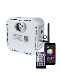Twinkle Fiber Optic Light Source 32W RGBW Engine With Bluetooth RF Remote And Music Sensor, Star Ceiling Light Effect for Car and Home shown with apps