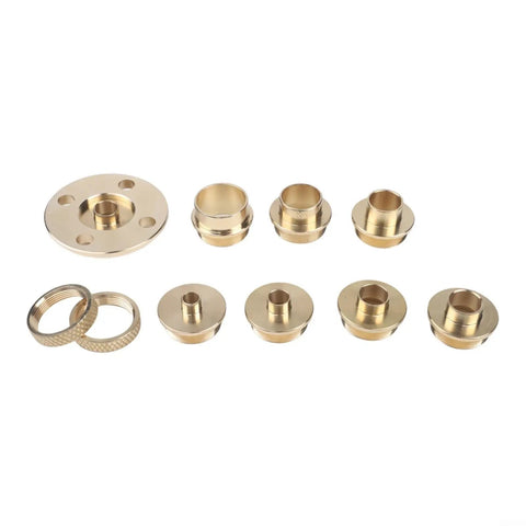 Straight Shooter Acrylic Router Base Plate With Dead On Centering Pin And Ten Piece Brass Guide Bushing Set, includes brass bushings.