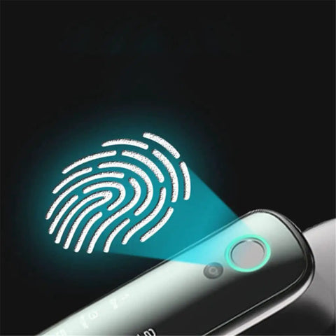 Fingerprint scan illustration showing biometric access for No Sweat Smart Door Lock With Fingerprint Access App Remote Control.
