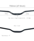Ultra Light 700mm Mountain Bike Handlebar 31.8mm Clamp Aluminum 6061 Riser Bar Matte Black With 50mm Rise And 9 Degree Sweep