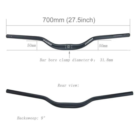 Ultra Light 700mm Mountain Bike Handlebar 31.8mm Clamp Aluminum 6061 Riser Bar Matte Black With 50mm Rise And 9 Degree Sweep
