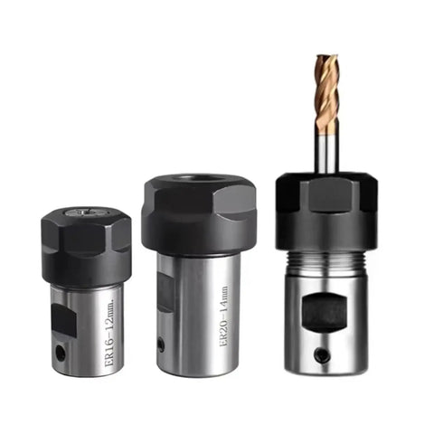 Three ER collet chucks in various sizes for CNC machines, precision steel, enhancing cutting performance.
