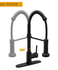 Matte Black Kitchen Faucet With Three Function Sprayer Head, High Arc Spout, 360 Degree Swivel, Single Handle, Brass Construction, 10 Inch Deck Plate