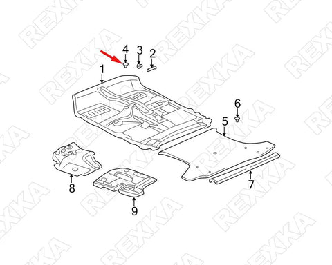 Diagram showing placement of 10 Pack Hood Insulation Retainer Clips For Toyota And Lexus 90467-09050 on engine bay components.