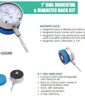 Workhorse 1 Inch Dial Indicator With Magnetic Back Set For Precision Measurement, 2 Inch Dial Face, Interchangeable Stainless Steel 4-48 Thread Contact Point.