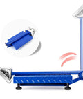 Heavy Duty Digital Floor Scale Waterproof Packing Workhorse For Shipping And Luggage Dead Nuts Accurate Up To Six Hundred Sixty Pounds Foldable Weighing Platform showing metal deck in blue.