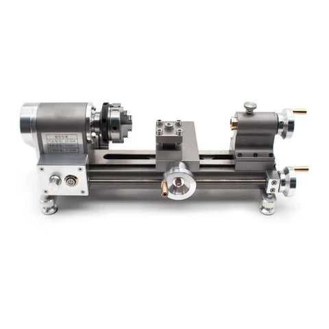 Mini Lathe Machine With 50Mm Chuck And Stepless 0 To 2000 Rpm Speed For Precision Wood And Metalworking Projects, gray metal design.