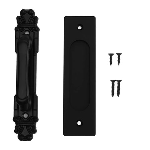 Sliding Barn Door Handles And Pulls Set With Aluminum Alloy Double Sided Hardware, Black Flush Backboard Design, screws included