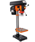Compact 10 Inch Benchtop Drill Press With Enclosed Class I Laser Positioning System, Digital Meter Display, Variable Speed Control And Tilting Table for precision drilling.