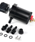 Universal Billet Aluminum Oil Catch Can Kit With 2 Port Breather Filter Reservoir And Oil Separator shown with components