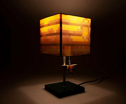 Pixelated Yellow Bee Nest Block Desk Lamp With 3D Bee Puller And LED Mood Light For Bedroom Desk Playroom Pixel Gaming Decor For Kids Room Nightstand Accent That Is Totally Lit, 14-inch lamp displayed in dark room