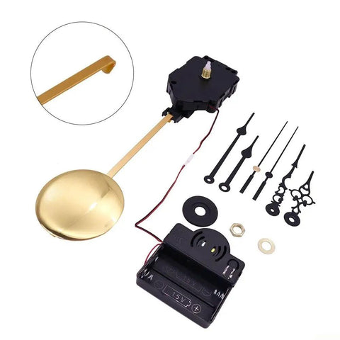 DIY Clock Repair Kit With Sweeping Pendulum Movement For Wall Clocks, Two Sizes And Styles, golden pendulum, and black clock hands