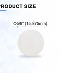 Close-up view of 5/8 inch (15.875mm) solid white polypropylene bearing ball for precise rolling, part of 20 Pack PP Plastic Bearing Balls.