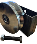 6 In Chrome Plated Steel V Groove Wheel With Box Mount Featuring A Smooth 5/8 In Axle And Rugged As Nails 3000 Lb Load Capacity Built Tough For Daily Industrial Grind. Close-up of wheel assembly and bolt.